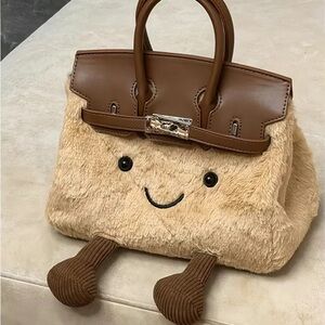 Adorable Brown and Cream Plush Kids Bag